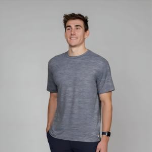 Camiseta Deportiva Gris Jaspeado para Hombre, Transpirable, de Secado Rápido, para Gimnasio, Informal, de Manga Corta, Ropa Deportiva, Logotipo Personalizado, Venta al Por Mayor - Product Image 5