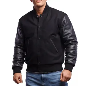 Giacca con maniche in pelle per adulti con lettera di grande qualità di alta qualità per uso Casual New Youth 2022 giacca college nera ricamata personalizzata