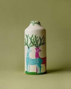 Vase en céramique artisanal Gond Art, motif cerf jumeau sur arbre, vase décoratif pour fleurs, centre de table pour salon, œuvre d'art faite à la main - Product Image 1