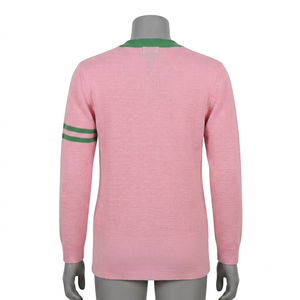 <b>Custom</b> Greek Sorority Chenille Embroidery Cardigan Pink Green Striped Color Block Knitted Sweater Coat Gift for Women - Product Image 4