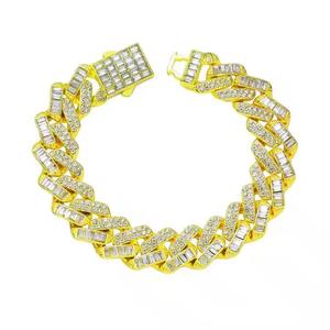 Bracelet chaîne pour homme plaqué or 22 carats avec cristaux taille baguette, style géométrique hip-hop, pour usage quotidien - Product Image 1