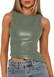 Top Corto de Cuero Genuino para Mujer, Diseño de Lujo, Sin Mangas, Corte Ajustado - Product Image 2