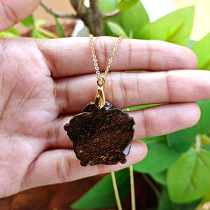 Women's <b>statement</b> <b>necklace</b> hand carved bronzite flower pendant <b>necklace</b> 18k gold plated tiny pink cz inlay brass chain <b>necklace</b> - Product Image 6