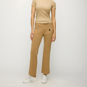 Pantalones de punto de color liso para mujer, rectos, hasta el tobillo, con cierre de cordón alto, estilo casual, logo en la pierna derecha, otoño, ecológicos - Product Image 1