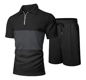 Men Color Blocking Short Sleeve Half-<b>Zip</b> Polo <b>Shirt</b> With Matching Pants Casual Summer Tracksuit Set Lightweight Breathable - Product Image 3