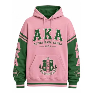 Sweat-shirt à capuche zippé rose et vert pour homme, à manches raglan, avec imprimé lettres grecques sur le devant, éco-responsable, style hip-hop, pour l'automne, avec poche - Product Image 1