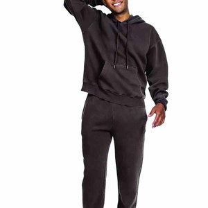 2026 Men's Solid Color Full Length Casual Wear Acid Wash Tracksuit with Side Pockets and Drawstring Closure 100% Cotton Fabric - Product Image 1