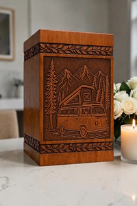 Personalized Camper Van Wooden Urn <b>Box</b> Mountain Forest RV <b>Memorial</b> Keepsake Personalized Camper Van Wooden Cremation Urn <b>Box</b> - Product Image 4