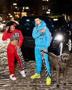 Ensemble de survêtement streetwear pour homme en coton épais 100 % avec impression en relief et logo personnalisé - Product Image 1