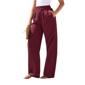 Custom Burgundy <b>Flared</b> Work Trousers Women Cotton Polyester High Rise Slim Fit Dress Pants Modern Office Style - Product Image 2