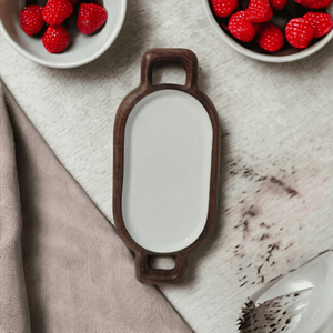 Bandeja Ovalada Decorativa Hecha a Mano con Esmalte Blanco y Madera de Mango, con Asa, para Servir, Decoración de Cocina, Exhibición de Alimentos, Artesanía India - Product Image 5