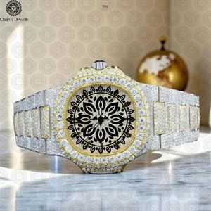 Charm Jewells Luxury Stainless Steel <b>Watch</b> 42mm Round <b>Case</b> Analog Quartz Movement Diamond Encrusted Folding Clasp - Product Image 1