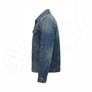 Veste en jean délavé pour homme, coupe classique, fermeture éclair sur le devant, style décontracté automne, en coton tissé bleu - Product Image 3