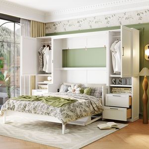 Letto a scomparsa matrimoniale con armadio, cassetti e mensole, colore bianco, include letto a parete (Vecchio SKU LP000909AAK 1) - Product Image 2