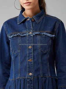 การออกแบบใหม่ขายส่งราคาถูกผู้หญิงด้อยแจ็คเก็ตยีนส์ระบายอากาศที่มีคุณภาพสูงโลโก้ที่กําหนดเองผู้หญิงแจ็คเก็ตยีนส์ - Product Image 3