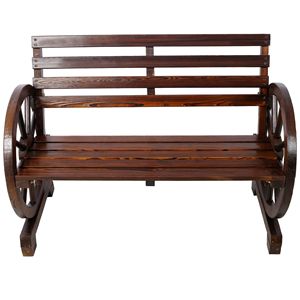 Panca a due posti in legno con ruota di carro, design rustico, per esterni, giardino, patio, portico - Product Image 1
