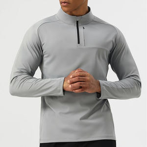 T-shirt à manches longues pour homme, gris, col rond, coupe classique, couleur unie, décontracté, tricoté en coton respirant - Product Image 1