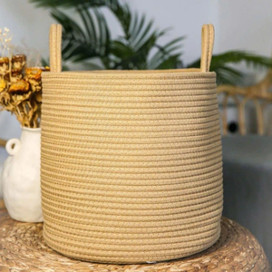 Eco-Friendly Cotton <b>Rope</b> <b>Basket</b> Handles Collapsible Modern Geometric Decorative Woven <b>Storage</b> Bin for Living Room Bedroom - Product Image 6