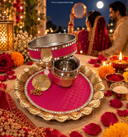 Ensemble de thali Karwa Chauth avec bols Channi Karwa et Roli Chawal, ensemble de thali traditionnel pour la fête de Pooja, pour femmes
