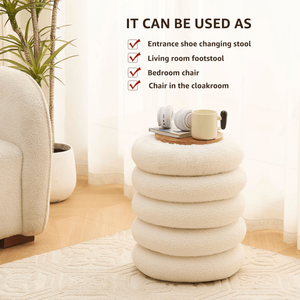 Pouf Contenitore Rotondo Moderno in Sherpa con Vassoio Ribaltabile, Sgabello da Toeletta in Teddy, Sedia Imbottita per Trucco, Arredo Casa - Product Image 3