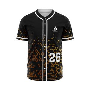 เสื้อเบสบอลแบบซับลิเมชั่นสั่งทำพิเศษสำหรับผู้ชาย สีดำลายทอง ระบายเหงื่อได้ดี แขนสั้น คอกลม ชุดซอฟต์บอล - Product Image 5