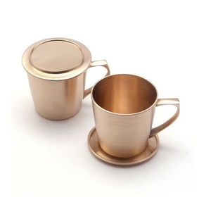 Copper Mug Cup Set with Lid and Saucer Minimalist Design <b>Heat</b> Resistant for Home Use Gift - Product Image 3