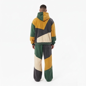 Ensemble de survêtement en molleton pour homme, couleur vert moutarde et gris, veste zippée et pantalon large, streetwear personnalisé, vêtements de sport - Product Image 2