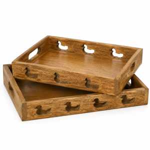 Modern Mango Wood Serving Tray Lacquer Finish Handles Single Tier Dishwasher Safe Portable Multifunction <b>Kitchen</b> Dessert Pastry - Product Image 2