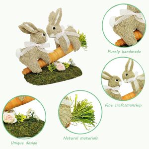 Decorazione Pasquale: Statuetta di Coniglio con Carota in Sisal da 8,9 Pollici, Decorazioni Primaverili in Paglia Naturale e Muschio - Product Image 2