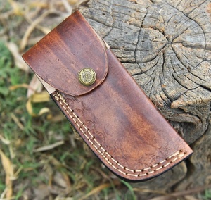Couteau de poche pliant artisanal en acier Damas cuivré, manche en bois, étui en cuir, couteau de survie pour l'extérieur, Skinner Knives Pasha Enterprises - Product Image 3