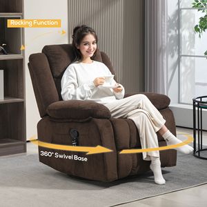 Poltrona Reclinabile Smart in Vera Pelle con Massaggio e Riscaldamento, Girevole, con Poggiapiedi, Telecomando e Tasche Laterali - Product Image 6