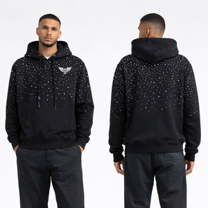 Sudadera con capucha personalizada para hombre y mujer, con pedrería negra, de forro polar, estilo urbano, informal, para invierno. - Product Image 1