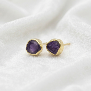 Ratnarachit Exquisite Gold Plated Frame Irregular Purple Amethyst Stone <b>Stud</b> <b>Earrings</b> Minimalist Elegant Jewelry Rajasthan Gift - Product Image 3