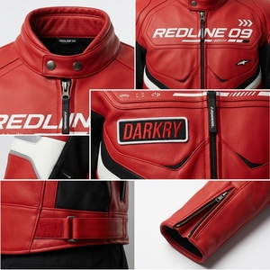 เสื้อแจ็คเก็ตหนังสีแดงสดดำแบบ Colorblock สำหรับผู้ชาย รุ่น Redline Zero Nine สไตล์นักแข่งรถมอเตอร์ไซค์สุดเท่ - Product Image 6