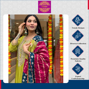 Conjunto de Kurti, Pantalón y Dupatta de Jacquard de Chanderi de Viscosa Bordada de la Mejor Calidad para Ocasiones Especiales, Tallas S, M, L, XL, XXL - Product Image 5