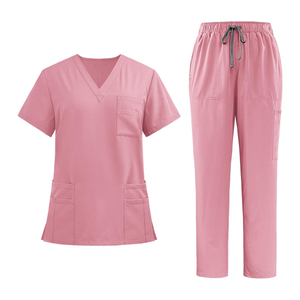 Nuevo Conjunto de Uniforme Médico para Mujer, Color Rosa, Cuello en V, Blusa y Pantalones, Tela de Algodón y Poliéster, Rayón Ecológico, OEM - Product Image 1