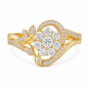 Anillo de Novia de Lujo con Diamantes Cultivados en Laboratorio, Oro Amarillo de 18K, Diseño de Corazón, Espiral, Hoja y Pavé, Geométrico/Floral - Product Image 4