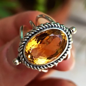 Citrine 925 Sterling Silver <b>Boho</b> Statement Promise <b>Ring</b> for Women Yellow Oval Gemstone November Birthstone Month - Product Image 5