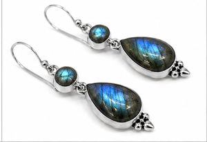 Natural Labradorite <b>Silver</b> <b>Dangle</b> <b>Earrings</b>, 925 Sterling <b>Silver</b> Teardrop <b>Earrings</b>, Handmade Blue Flash Gemstone <b>Earrings</b>, - Product Image 2