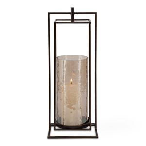 Porte-bougie moderne en fer forgé avec cheminée en verre martelé, centre de table géométrique élégant pour la décoration du salon - Product Image 4
