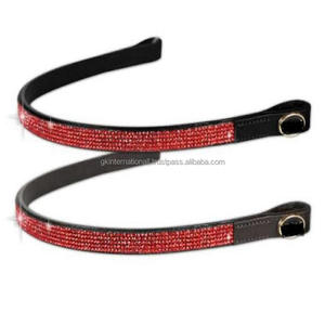 Banda para cejas de caballo de cuero Premium negra con forma de onda hecha a medida, diseñada con 5 líneas de cadena de cristales brillantes azules, banda para cejas - Product Image 6