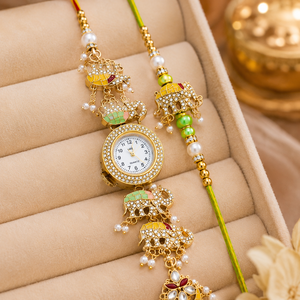 Beautiful Kashmiri <b>Watch</b> and Rakhi Pair for Raksha Bandhan, Traditional Handcrafted Festive Gift Combo Set - Product Image 5