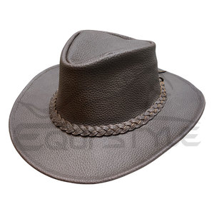 Chapeaux en cuir de vachette marron avec bande tressée, style western australien, haute qualité, unisexe, mode, voyage en plein air, chapeaux de cowboy - Product Image 1
