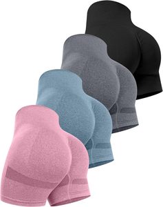 Women Workout Shorts Seamless Scrunch Butt Lifting 4Pack Yoga Gym Athletic High Waisted Tummy Control <b>Booty</b> - Product Image 5