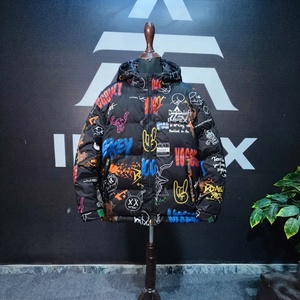 Veste matelassée à capuche unisexe, motif imprimé, coupe-vent, streetwear, manteau d'hiver, rembourrage en polyester, coupe régulière - Product Image 1