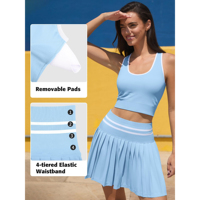Ensemble de tenue de pickleball pour femmes, léger et uni, débardeur sans manches et jupe-short, avec patchs en strass, respirant et à séchage rapide
