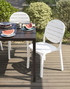 Armless Plastic <b>Chair</b> with Wood Grain Finish and Durable Lightweight Design for Indoor and <b>Outdoor</b> Use - Product Image 4
