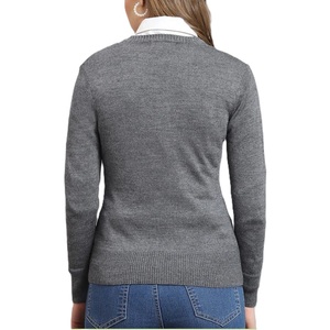 Pull en coton 100% de haute qualité pour femmes, col en V, style décontracté, tricoté à la machine, couleur unie, mode d'hiver, fabriqué au Bangladesh - Product Image 2