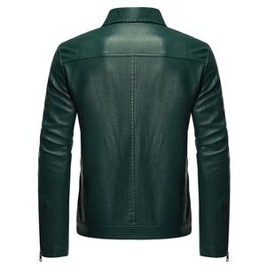Men's Black PU Leather <b>Jacket</b> Moto Biker Style Stand Collar Zipper Closure <b>Slim</b> <b>Fit</b> Regular Length Solid Color Autumn Wears - Product Image 6