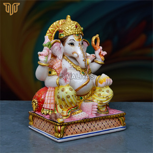 Estatua de Ganesha de Mármol Puro |   Ídolo del Dios Ganesha Hecho a Mano |   Murti de Ganpati de Mármol Premium para Templo en Casa, 10 Pulgadas - Product Image 5